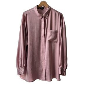 EXPRESS Boyfriend Womens Button Up Shirt Size XL Blush Pink Satin Long